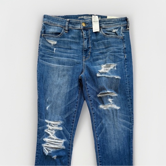 American Eagle Jeans Hi Rise Jegging  Stretch Womens Size 12 Distressed New - Picture 2 of 7